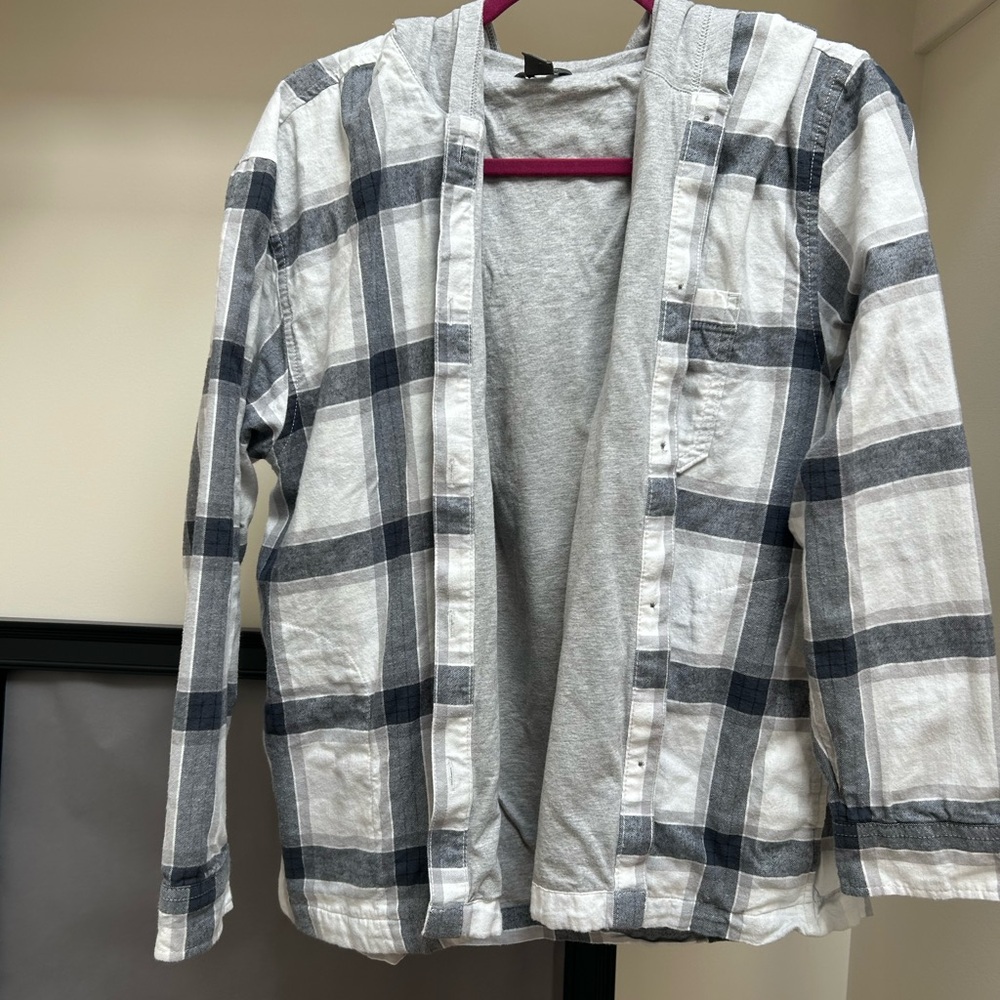 Eddie Bauer Gray and White Hooded Shirt. Women. Size XL.